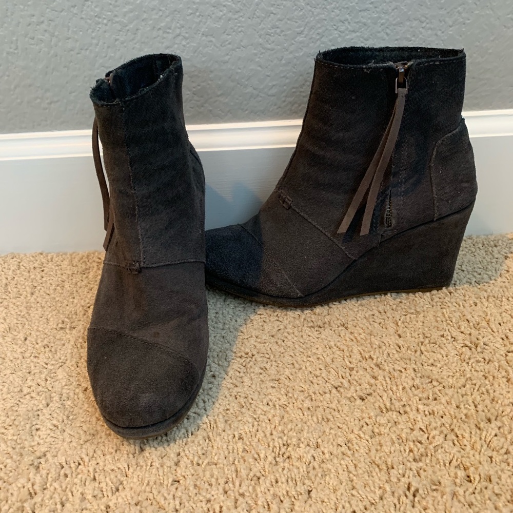 Toms Dark Grey Desert Bootie Wedge